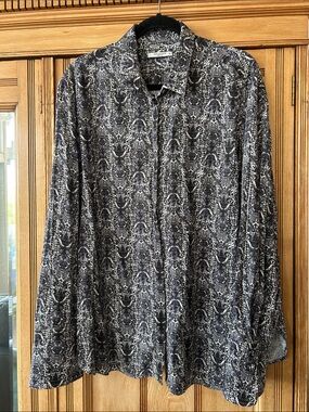 MM. LaFleur Black and White Printed Button-Up Blouse XL